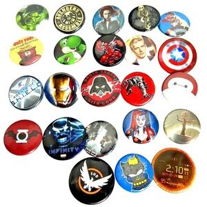 Marvel DC Comics Star Wars Disney Superhero Character Round Pin Buttons Lot